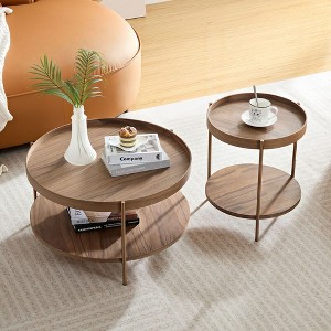 NicBex Coffee Tables for Living Room 2 tier Round Nesting Coffee Table Set of 2, Modern  End Side Tables for Bedroom Office Balcony Yard - 1 of 4