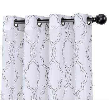 Kate Aurora Montauk Accents 2 Piece Gray & White Lattice Embroidered Grommet Top Sheer Curtain Panels