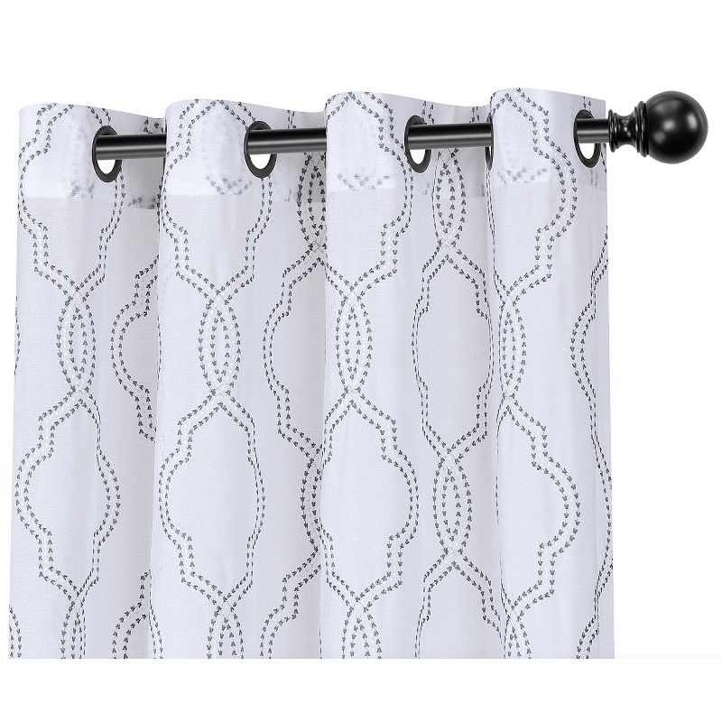 Kate Aurora Montauk Accents 2 Piece Gray & White Lattice Embroidered Grommet Top Sheer Curtain Panels, 1 of 3