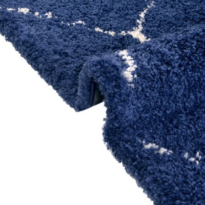 Navy Blue Square Shag Rug with Ivory Trellis Pattern