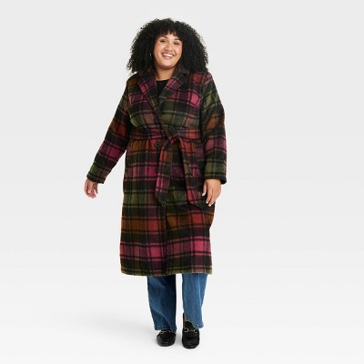 Women's Long Sleeve Faux Wool Pea Coat - Ava & Viv™ Plaid 3X