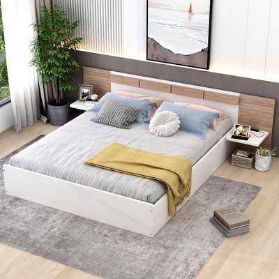 NicBex Queen Size Platform Bed Frame with Headboard,Shelves and Charging Station,Wood Slats Support,No Box Spring Needed,Easy Assembly,White
