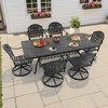 7-Piece Rectangle Cast Aluminum Outdoor Patio Dining Set with Swivel Chairs & Blue Cushions & Umbrella Hole - 3 of 4
