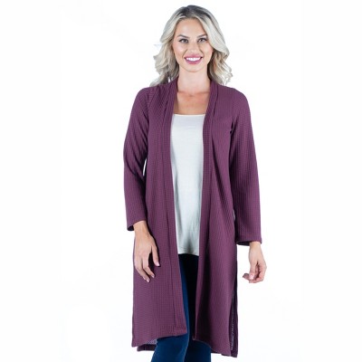 24seven Comfort Apparel Waffle Fabric Long Sleeve Knee Length Cardigan ...