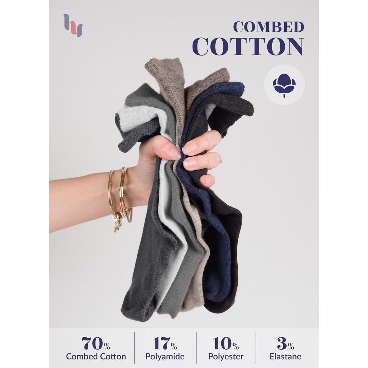Hugh Ugoli Women's Cotton Diabetic Crew Socks Wide Fit Seamless Toe Non-Binding, 4 Pairs - thumbnail 8