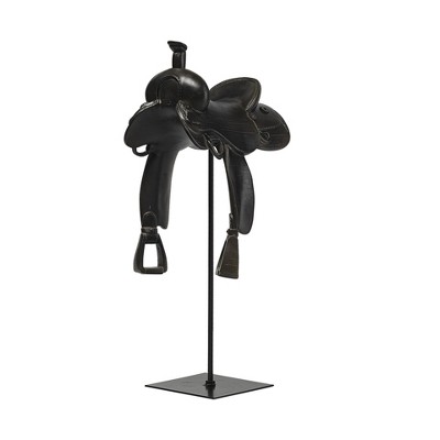 HomeRoots 16" Black Metal and Resin Horse Saddle Tabletop Sculpture