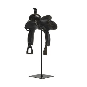 HomeRoots 16" Black Metal and Resin Horse Saddle Tabletop Sculpture - 1 of 4