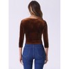 INSPIRE CHIC Women's Velvet V Neck 3/4 Sleeve Solid Crop Top - 4 of 4