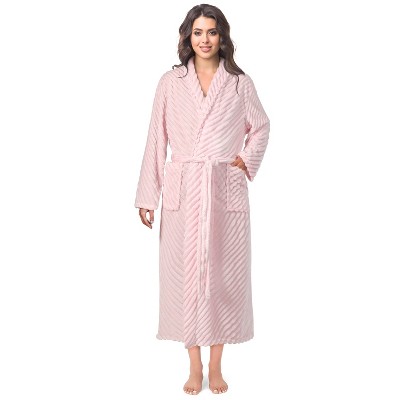 PAVILIA Super Soft Womens Robe, Fluffy Plush Fuzzy Cozy House Shower Bathrobe, Ribbed Striped Warm Fleece Long Robe for Women