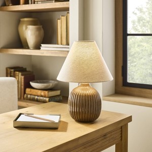 Ribbed Ceramic Table Lamp Brown/Oatmeal - Hearth & Hand™ with Magnolia: Farmhouse Accent, 40W Max, ETL Listed - 1 of 4