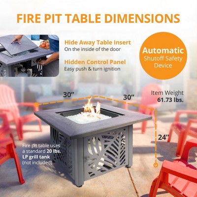 Lindsey 30 Inch Black Metal Square Gas Fire Pit Table