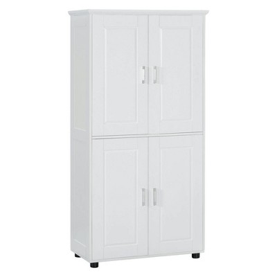Resenkos Tall and Wide Bathroom Floor Storage Cabinet, Bathroom Storage Unit, Freestanding Cabinet with 4 Doors, Adjustable Shelves, White