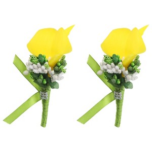 Unique Bargains Calla Lily Boutonnieres Silk Ribbon Artificial Flowers with Pins 2 Pcs - 1 of 4