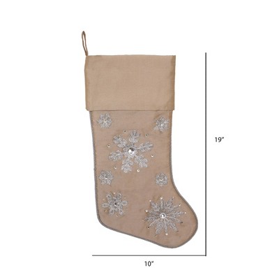 Champagne Snowflake Embroidered Beaded Christmas Stocking
