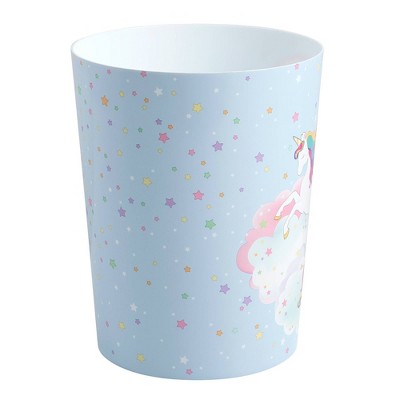 Blue Plastic Unicorn and Rainbow Kids' Wastebasket
