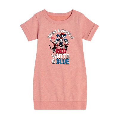 - Dr. Seuss - Cat in the Hat Waving Banners of Red, White and Blue Graphic Short Sleeve Fleece Dress