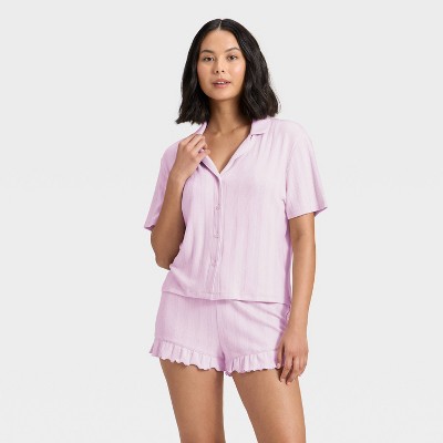 Women's Pointelle Notch Collar Shirt and Shorts Pajama Set - Wild Fable™