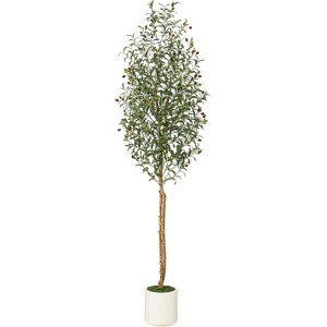 Artificial Olive Trees, Tall Faux Olive Trees with Natural Wood Trunks & Lifelike Fruits, Fake Tree with White Planter for Home Decor - 1 of 4