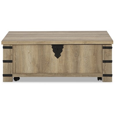 Beige Rectangular Lift-Top Coffee Table with Storage