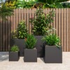 LeisureMod Fern 5-Piece Square Stone Planter Set with Drainage Holes and Covers, All-Weather Design for Indoor/Outdoor Use - 3 of 4