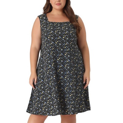 Agnes Orinda Women's Plus Size Self Tie Waist Sleeveless Date Floral Midi A Line Dresses