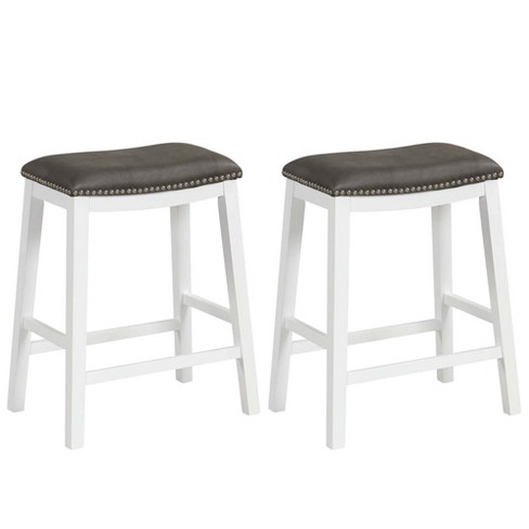 Costway 26-inch Bar Stool Set Of 2 Counter Height Saddle Stools With ...