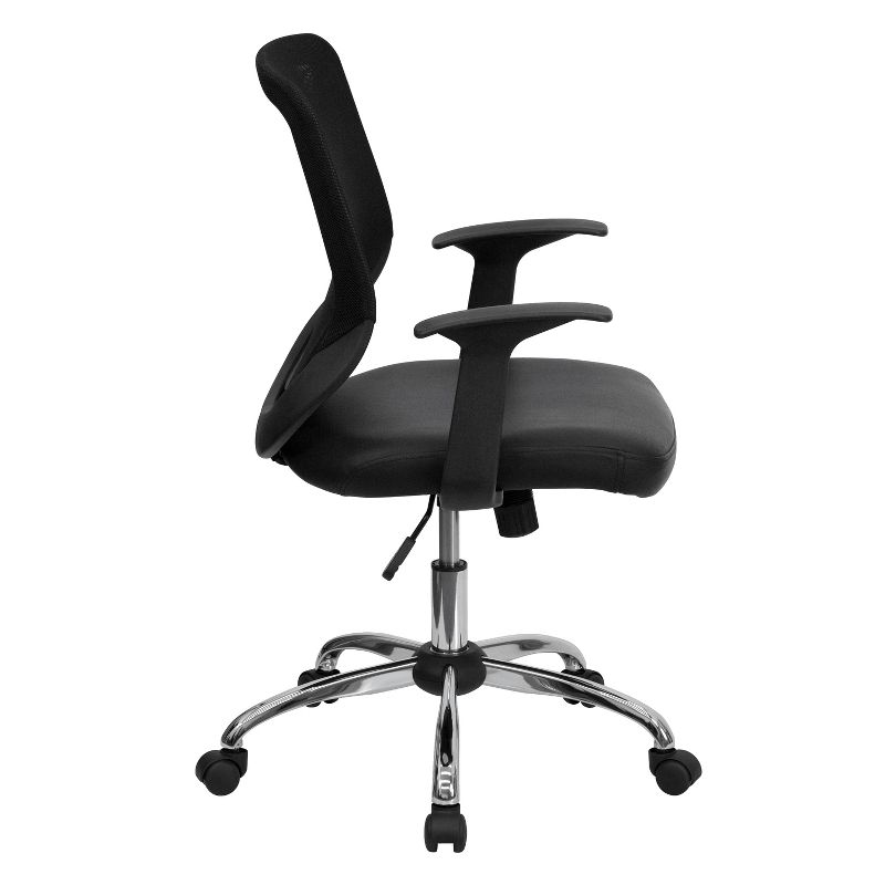 Flash Furniture Mid-Back Mesh Tapered Back Swivel Task Office Chair with LeatherSoft Seat, Chrome Base and T-Arms, 3 of 6