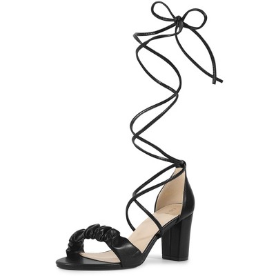 Allegra K Women's Open Toe Slouching Front Strap Lace Up Chunky Heels Sandals