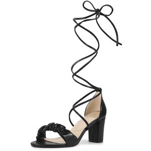 Allegra K Women's Open Toe Slouching Front Strap Lace Up Chunky Heels Sandals - 1 of 4