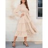 Women's Ruffle Mock Neck Long Sleeve Smocked Midi Dress Casual Floral Print Elastic Waist Tiered Long Dress - 3 of 4