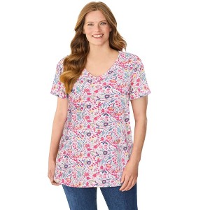 Woman Within Perfect Printed Short-Sleeve V-Neck Tee - 1 of 4