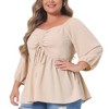 Agnes Orinda Women's Plus Size Sweetheart Neck Drawstring Ruched 3/4 Sleeve Casual Peplum Shirts - 2 of 4