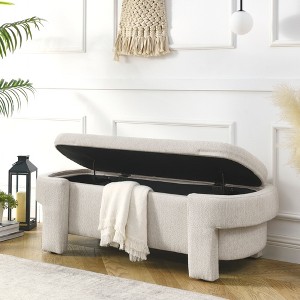 KWPZQEB 51.5" Modern Ottoman, Mid Century Linen Fabric Bench with Large Storage & Padded Seat Cushion, End of Bed Bench for Bedroom, Hallway - 1 of 4