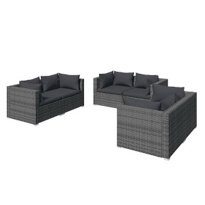 vidaXL Garden Lounge Set Gray PE Rattan, Powder-Coated Steel, Polyester - 1 of 4