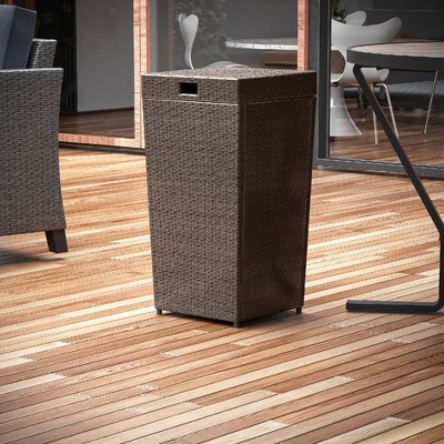 Brown Wicker 30-Gallon Outdoor Trash Can with Lid