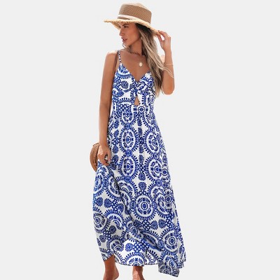 Women's Ornate Diamond Neck Twist & Keyhole Maxi Dress -Cupshe