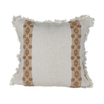 Tan Border Stripe 18X18 Hand Woven Filled Pillow - Foreside Home & Garden