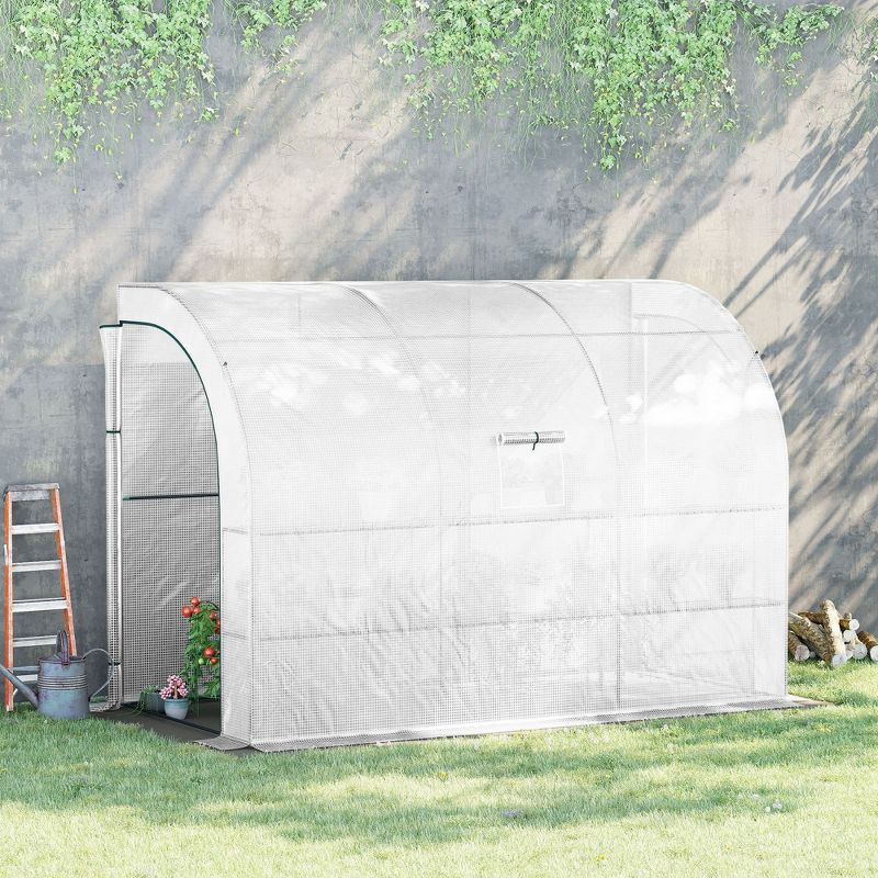 Outsunny Outdoor Walk-In Greenhouse, Plant Nursery with Roll-up Window, PE Cover, and 3-Tier Wire Shelves, 3 of 7