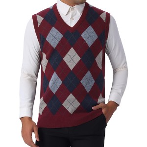 Lars Amadeus Men's Casual Argyle V Neck Sleeveless Knit Pullover Sweater Vest - 1 of 4