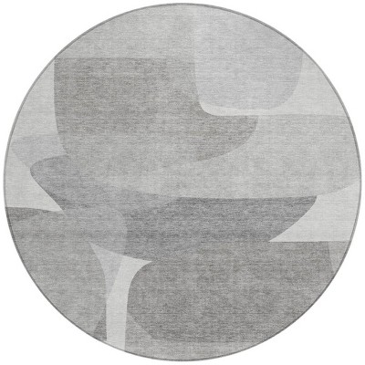 HomeRoots 8' Linen And Gray Round Abstract Washable Indoor Outdoor Area Rug