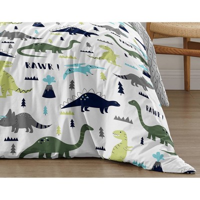 Blue and Green Dinosaur Print Full Microfiber Bedding Set