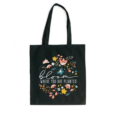 City Creek Prints Bloom Where You Are Planted Canvas Tote Bag - 15x16 - Black