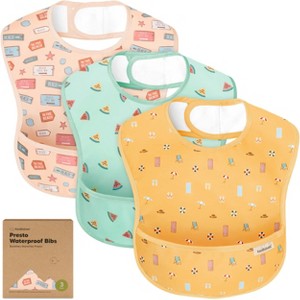 KeaBabies 3pk Presto Baby Bibs Waterproof with Food Catcher, Lightweight Toddler Bibs for Eating - 1 of 4