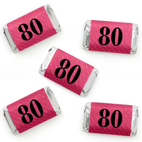 Big Dot of Happiness Chic 80th Birthday - Pink, Black and Gold - Mini Candy Bar Wrapper Stickers - Birthday Party Small Favors - 40 Count - image 1 of 4