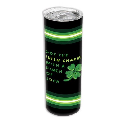 Got Irish Charm With A Pinch of Luck Green Shamrock St. Patrick's Day 20 ounce Stainless Steel Travel Tumbler with Lid For Your On Go Beverages