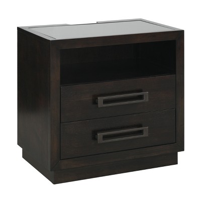 Vynxaria Modern 1pc Bedroom Nightstand - Charcoal Finish, 2 Drawers,Ash Veneer Bed-Side Table