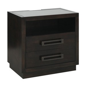 Vynxaria Modern 1pc Bedroom Nightstand - Charcoal Finish, 2 Drawers,Ash Veneer Bed-Side Table - 1 of 4