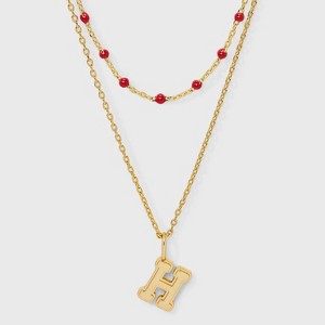 14K Gold Dipped Beaded Initial Necklace Set 2pc - A New Day™ Gold/Marron - 1 of 4