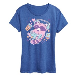 Women's - Instant Message - Kawaii Racoon Gamer Short Sleeve Graphic T-Shirt - 1 of 4