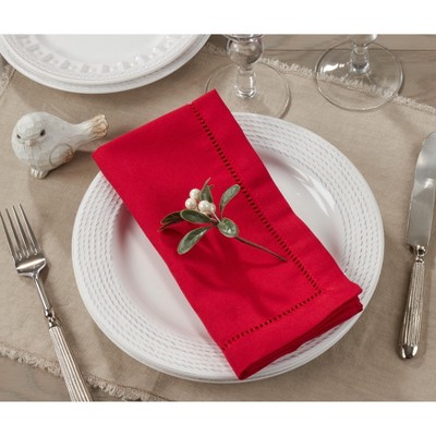 Red Cotton Hemstitched Dinner Napkins Set of 12